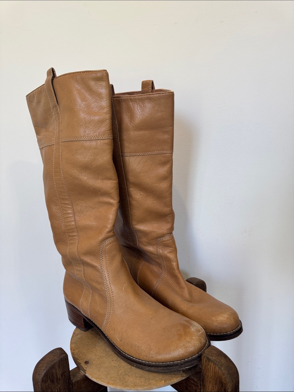 Lucky Brand Tan Leather Mid-Heel Knee Boots